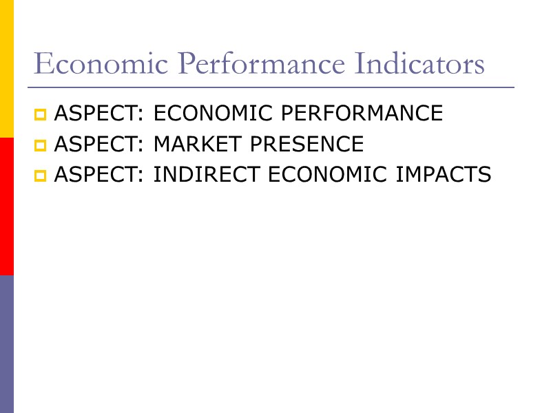 Economic Performance Indicators ASPECT: ECONOMIC PERFORMANCE ASPECT: MARKET PRESENCE ASPECT: INDIRECT ECONOMIC IMPACTS